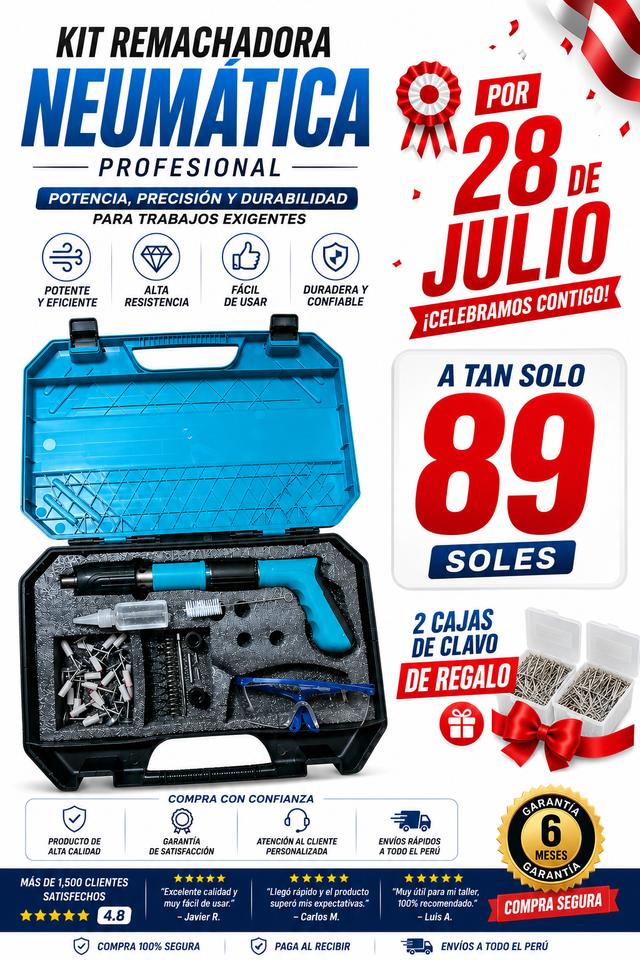PISTOLA REMACHADORA PROFESIONAL + ACCESORIOS