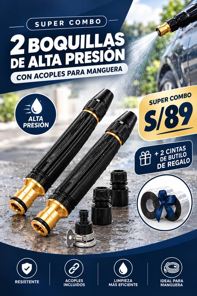 Combo de Boquilla De Alta Presión Con Acoples Para Manguera